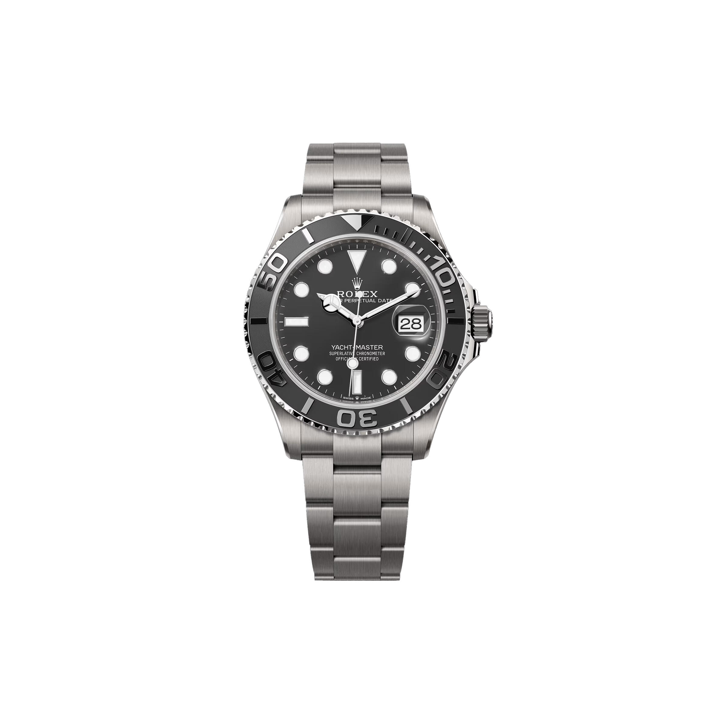ROLEX THE OYSTER PERPETUAL YACHT-MASTER 42 IN RLX TITANIUM WITH AN INTENSE BLACK DIAL AND AN OYSTER BRACELET 
